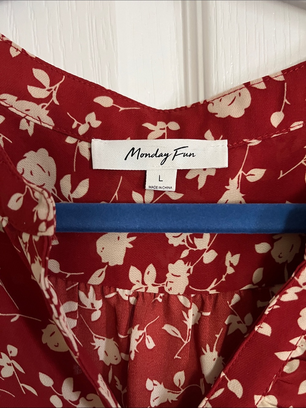 Women's Floral Split-Neck Blouse in Red and Cream - Picture 2 of 2